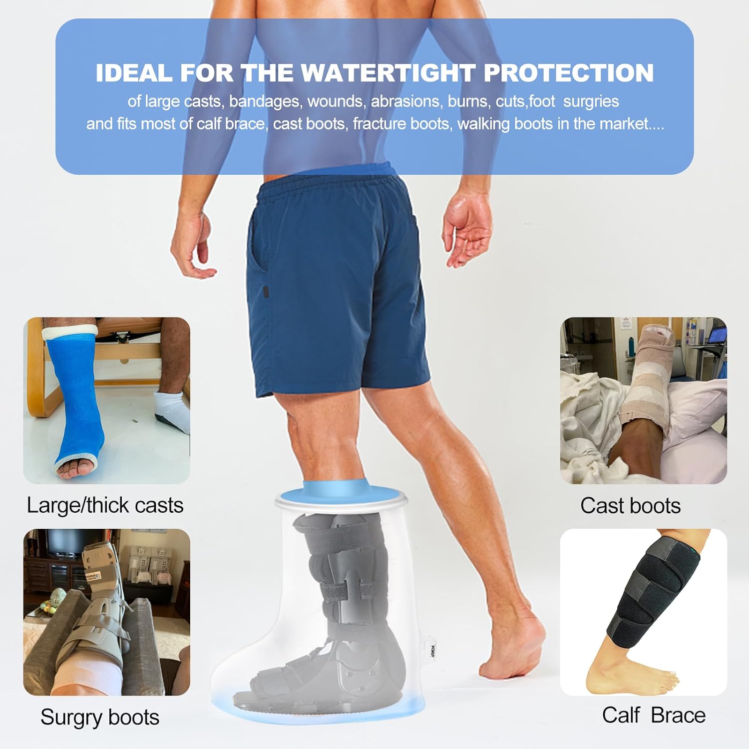 YUNCHI Waterproof Shower Cast Protector with Non-Slip Bottom for Recovery

