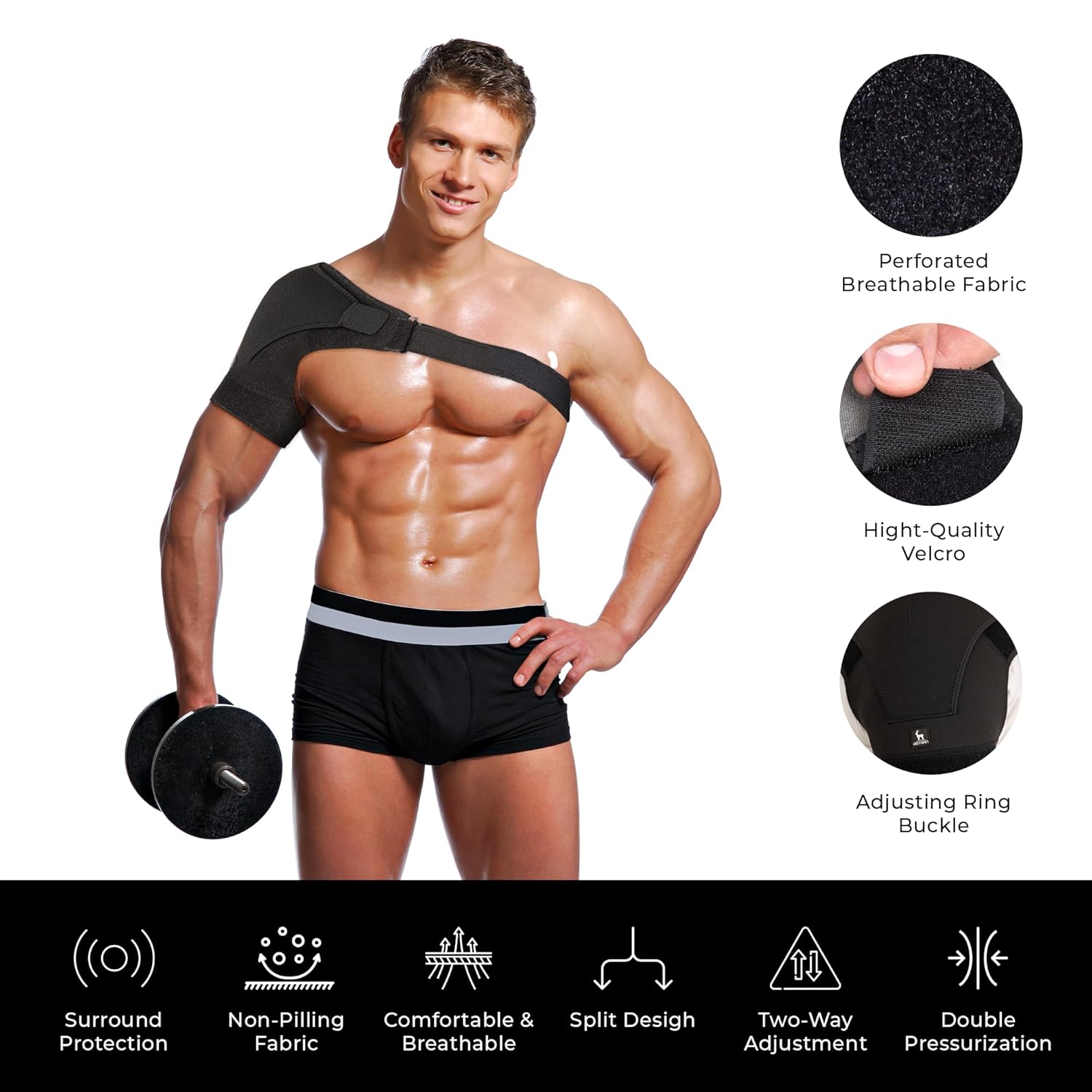 Astorn Adjustable Rotator Cuff Shoulder Brace with Ice Pack Pocket, Neoprene

