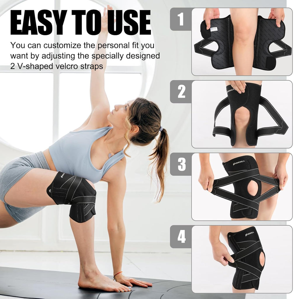 NEENCA Knee Brace Compression Support with X-Straps, Patella Gel Pads, Side Stabilizers

