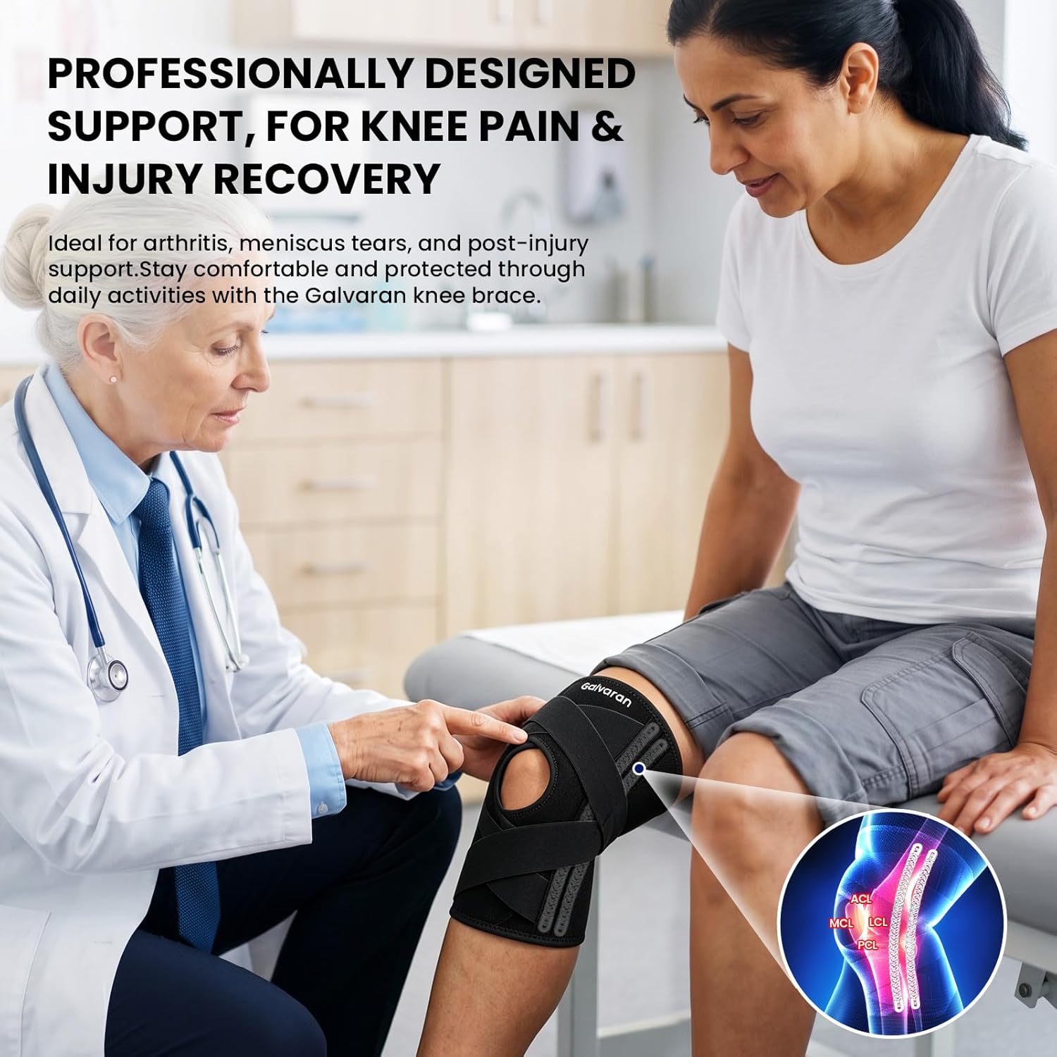 Galvaran Stabilizing Knee Brace for ACL, MCL, Meniscus & Arthritis Pain Relief

