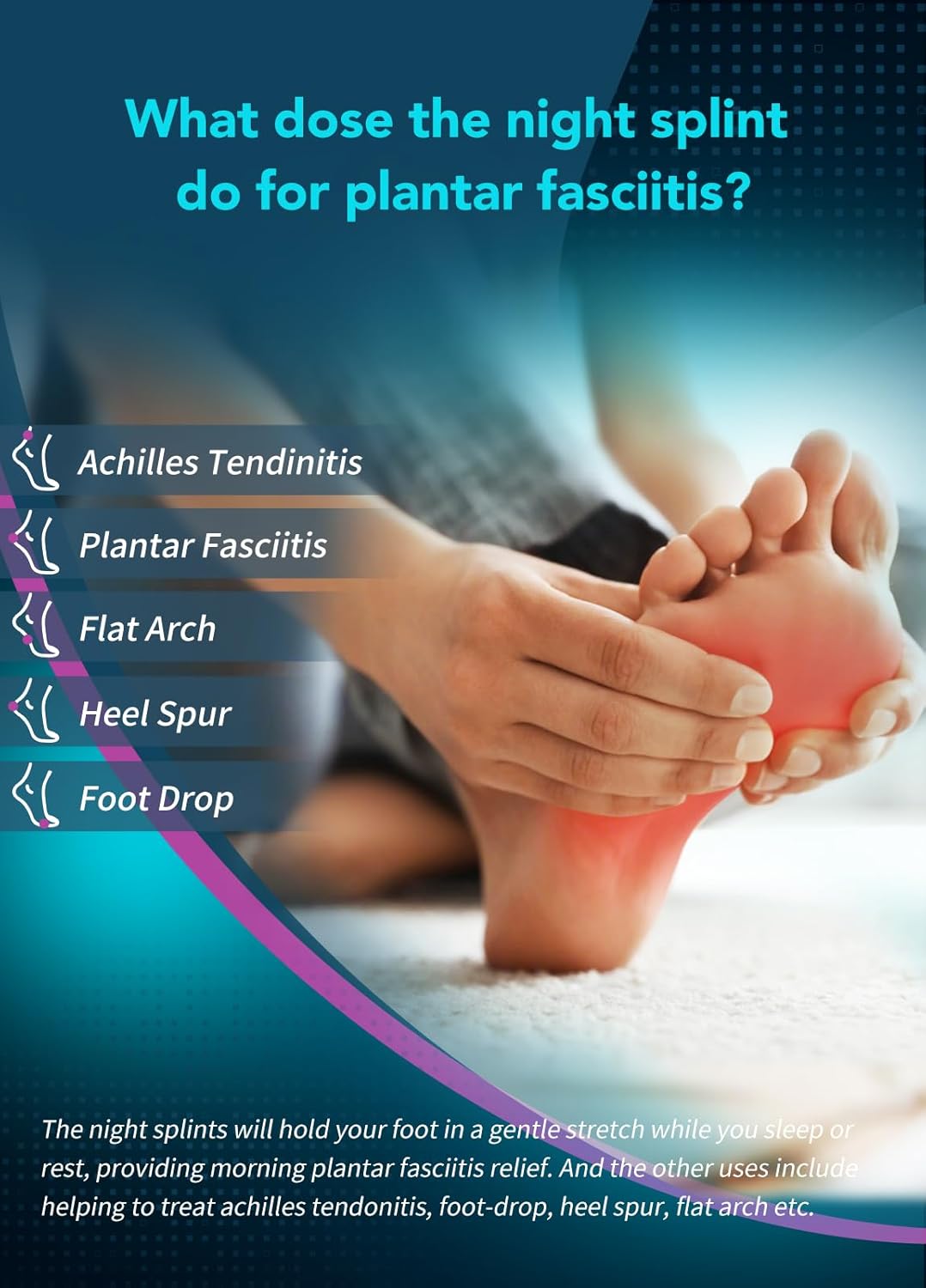 Plantar Fasciitis Night Splint with Massage Ball and Adjustable Straps

