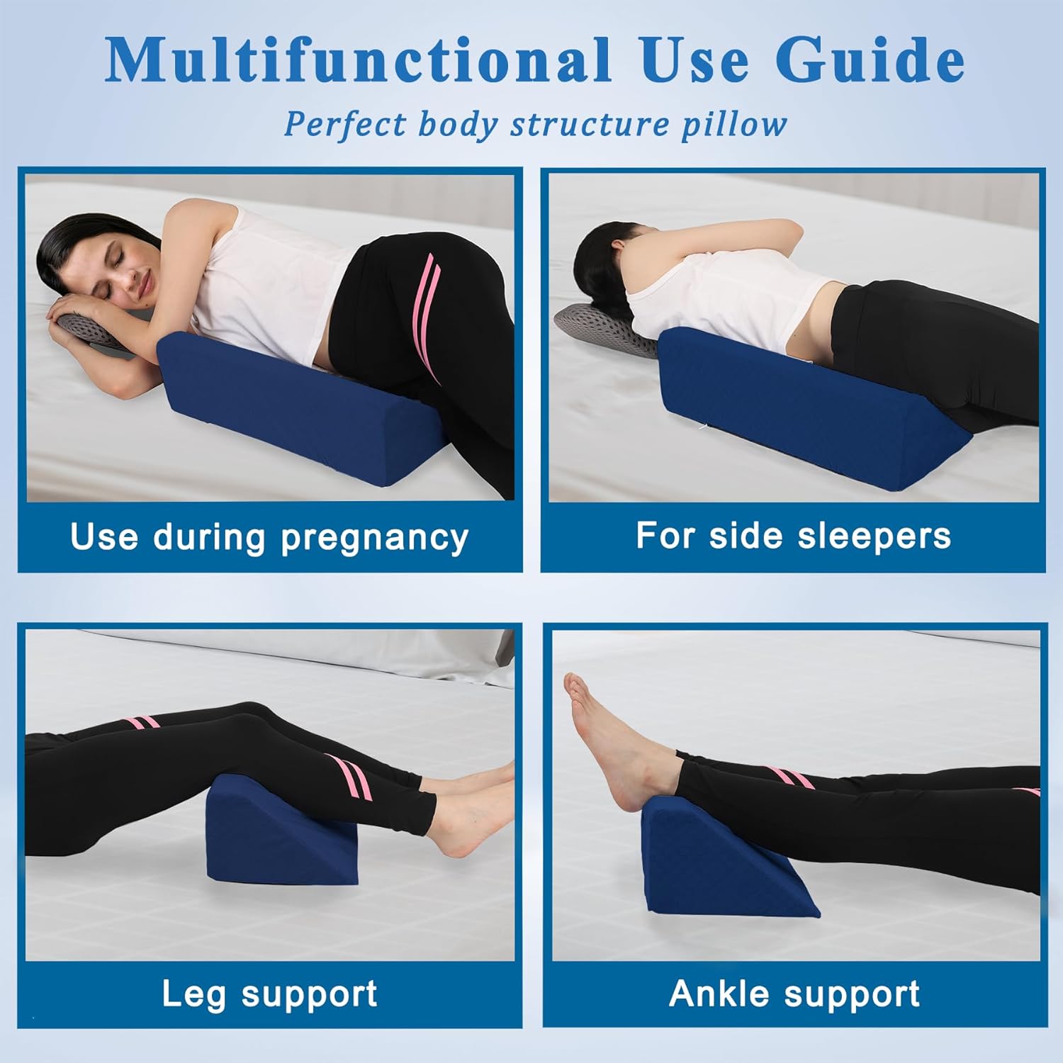 30° Bed Wedge Pillow for Side Sleeping, Memory Foam Body Positioning Triangle

