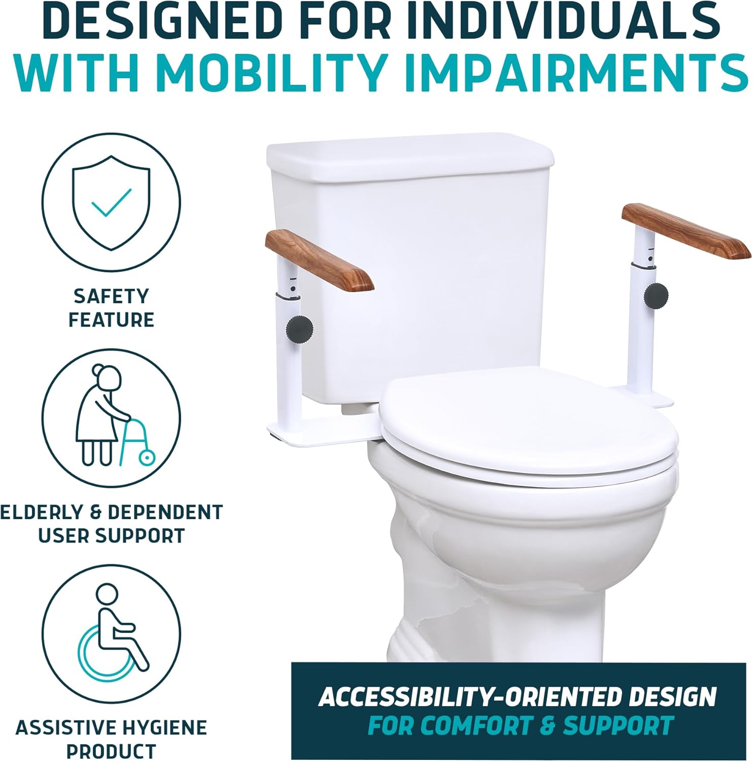 Lunderg Toilet Safety Rails for Seniors, Adjustable Grab Bars, Toilet Seat Handles

