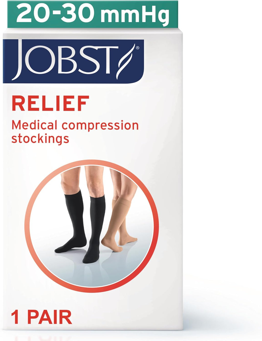 JOBST Relief Graduated Compression Knee High Socks, Closed Toe, 20-30 mmHg