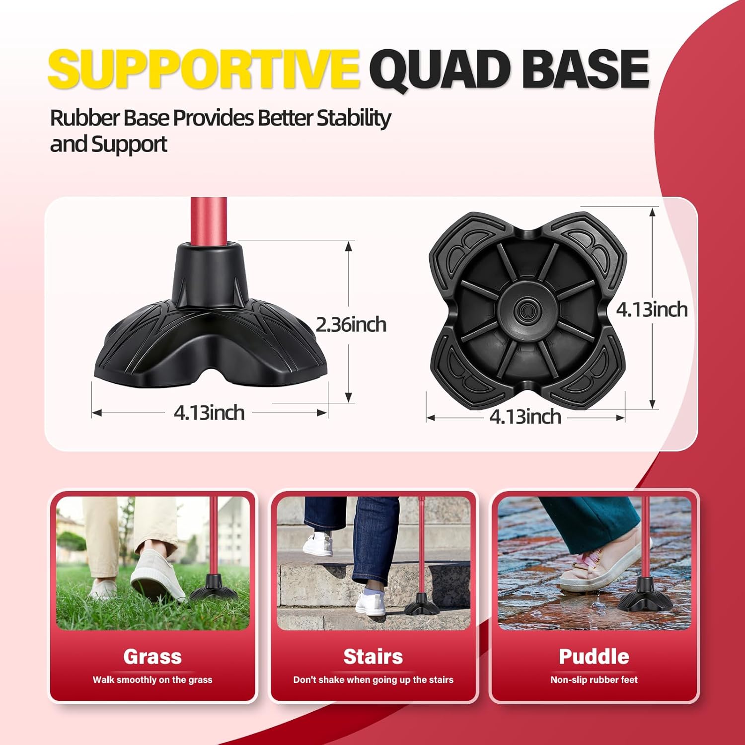 BeneCane Adjustable Walking Cane Offset Cushioned Handle, Lightweight Stability Base

