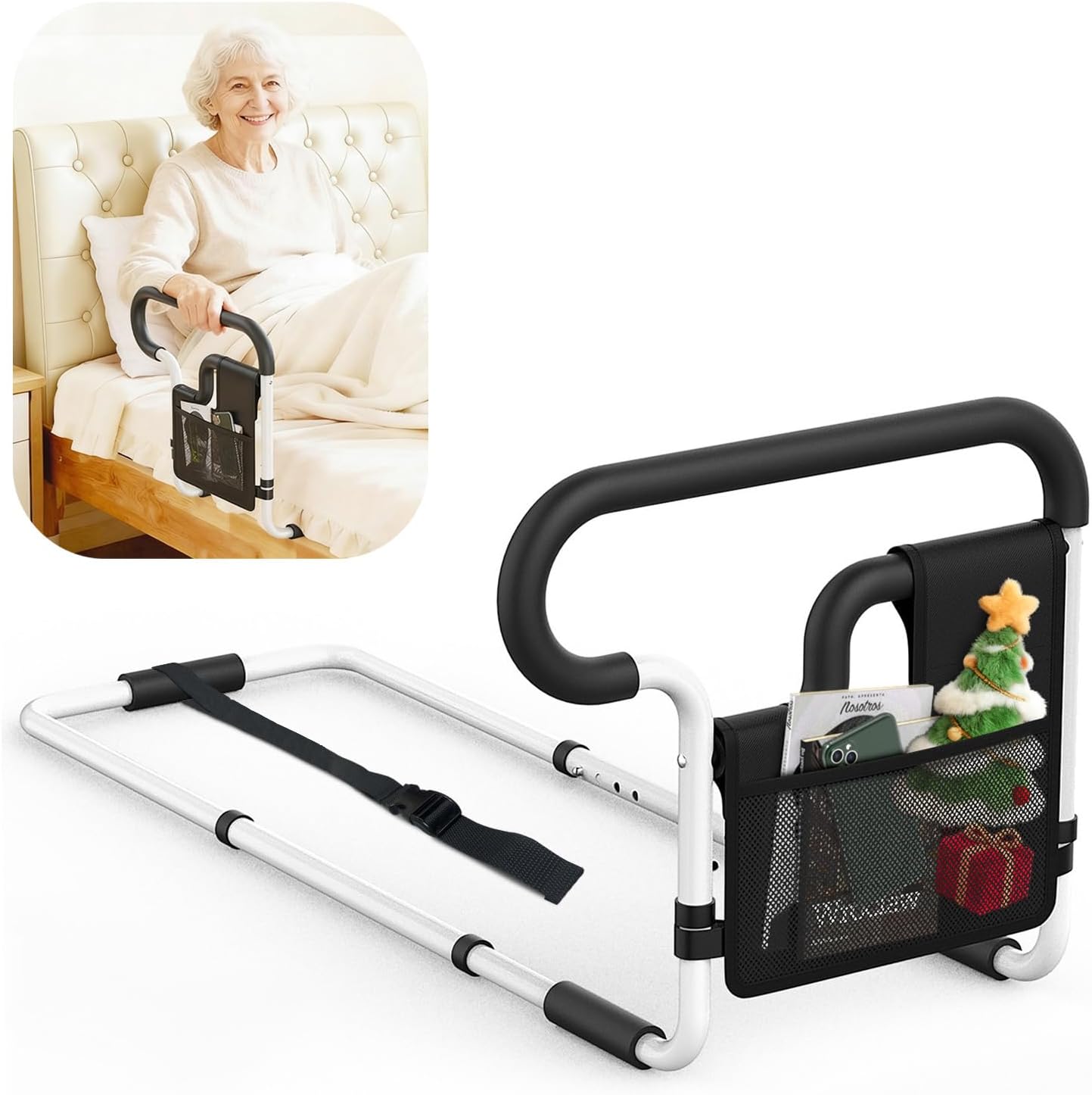 Adjustable Bed Rail for Seniors Bedside Safety Handle Support Bar for Elderly Adults

