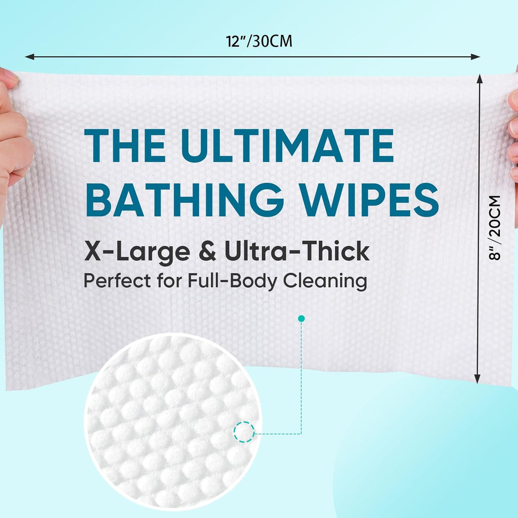 No Rinse Bathing Wipes for Adults, Extra Thick Disposable Shower Wipes, Hypoallergenic

