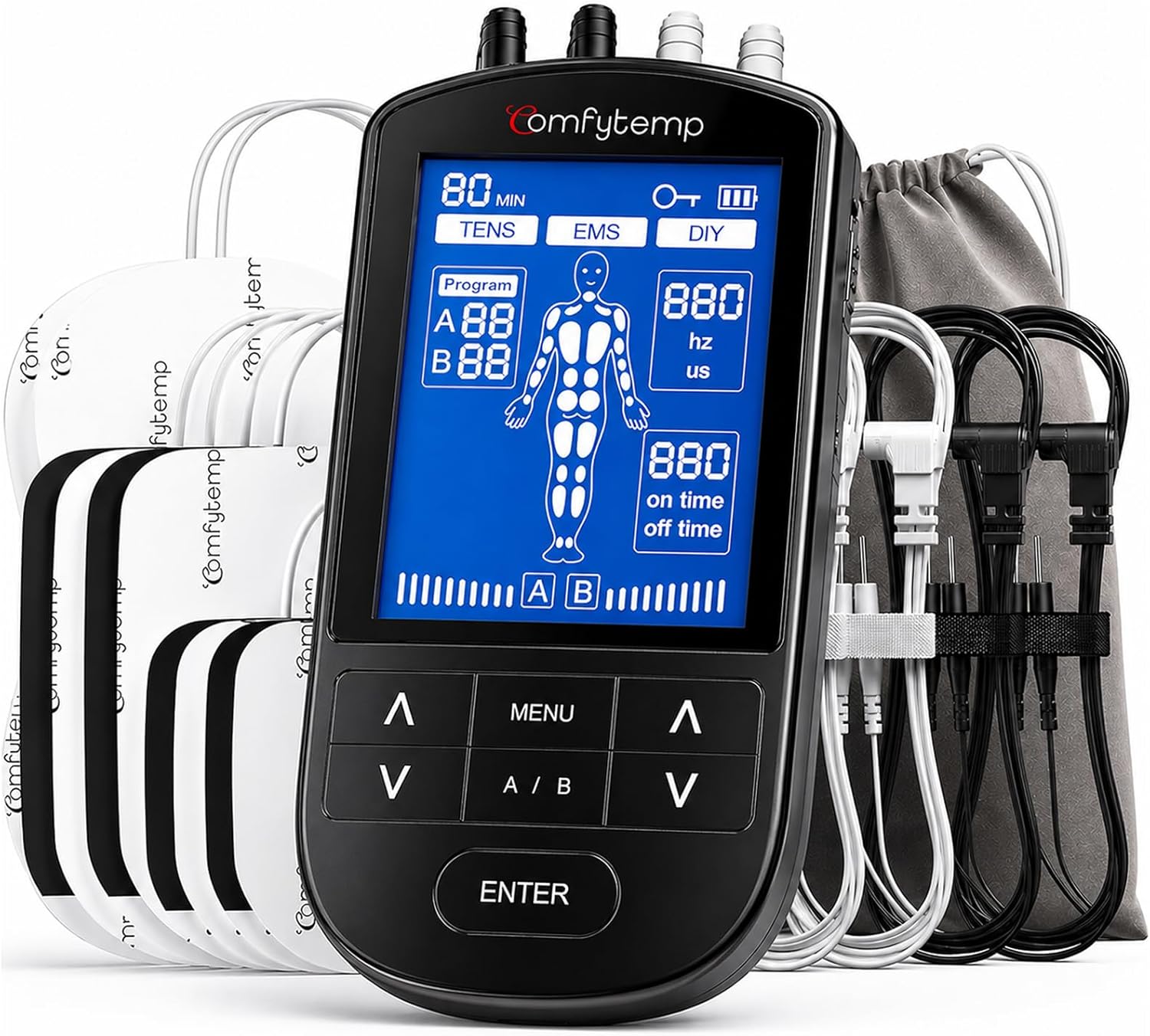 Comfytemp 4-Channel TENS Unit for Sciatica, Rechargeable EMS Muscle Stimulator

