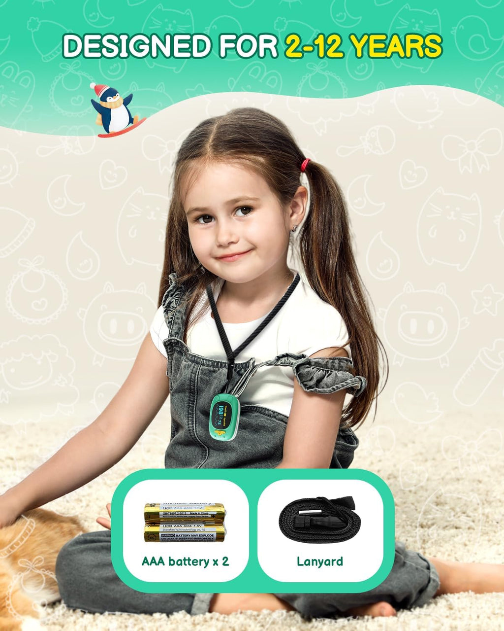 HOLFENRY Kids Fingertip Pulse Oximeter Oxygen Monitor with Large Display

