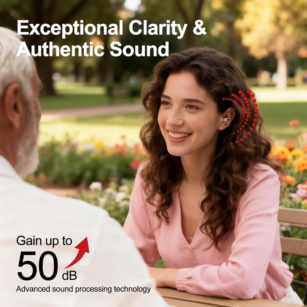 Rechargeable Hearing Aids for Seniors with Charging Case, 48+ Hour Battery & Auto On

