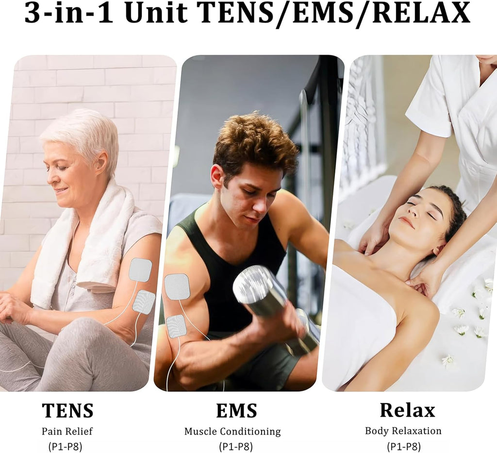 KRL.CARE Dual Channel TENS EMS Unit Muscle Stimulator with 8 Pads and 24 Modes

