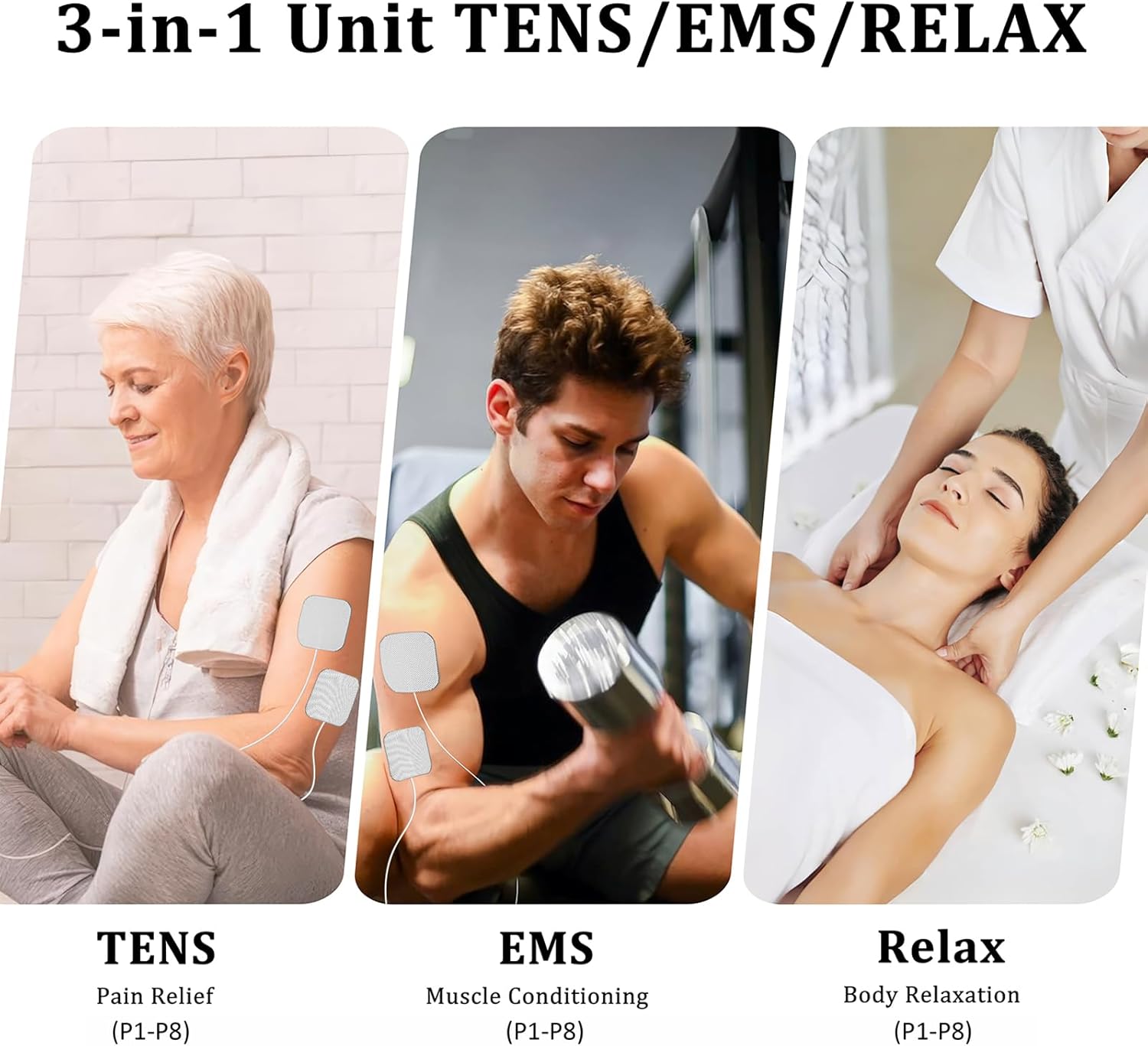 KRL.CARE Dual Channel TENS EMS Unit Muscle Stimulator with 8 Pads and 24 Modes

