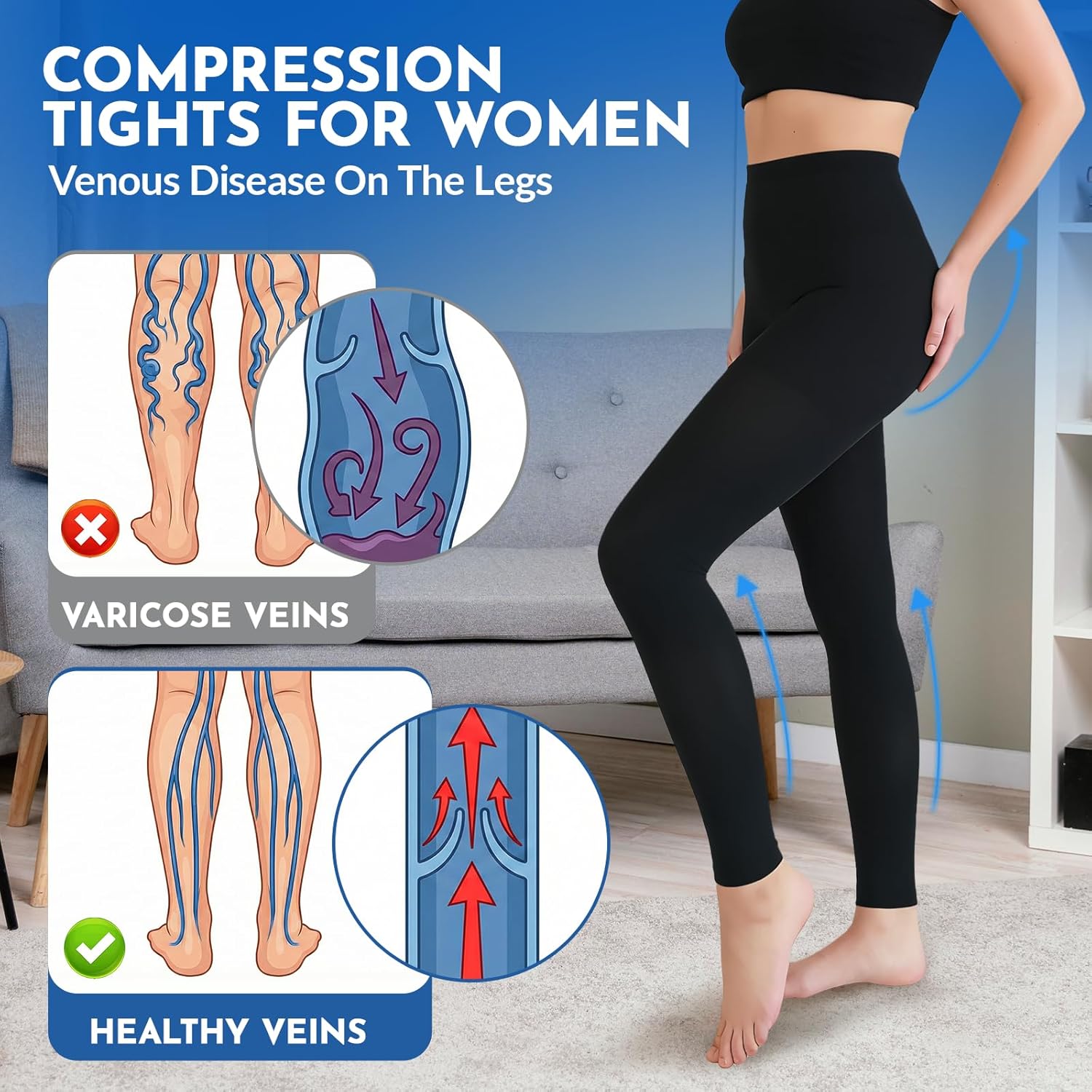 Women’s 20–30mmHg Graduated Compression Tights, Footless Medical Leggings

