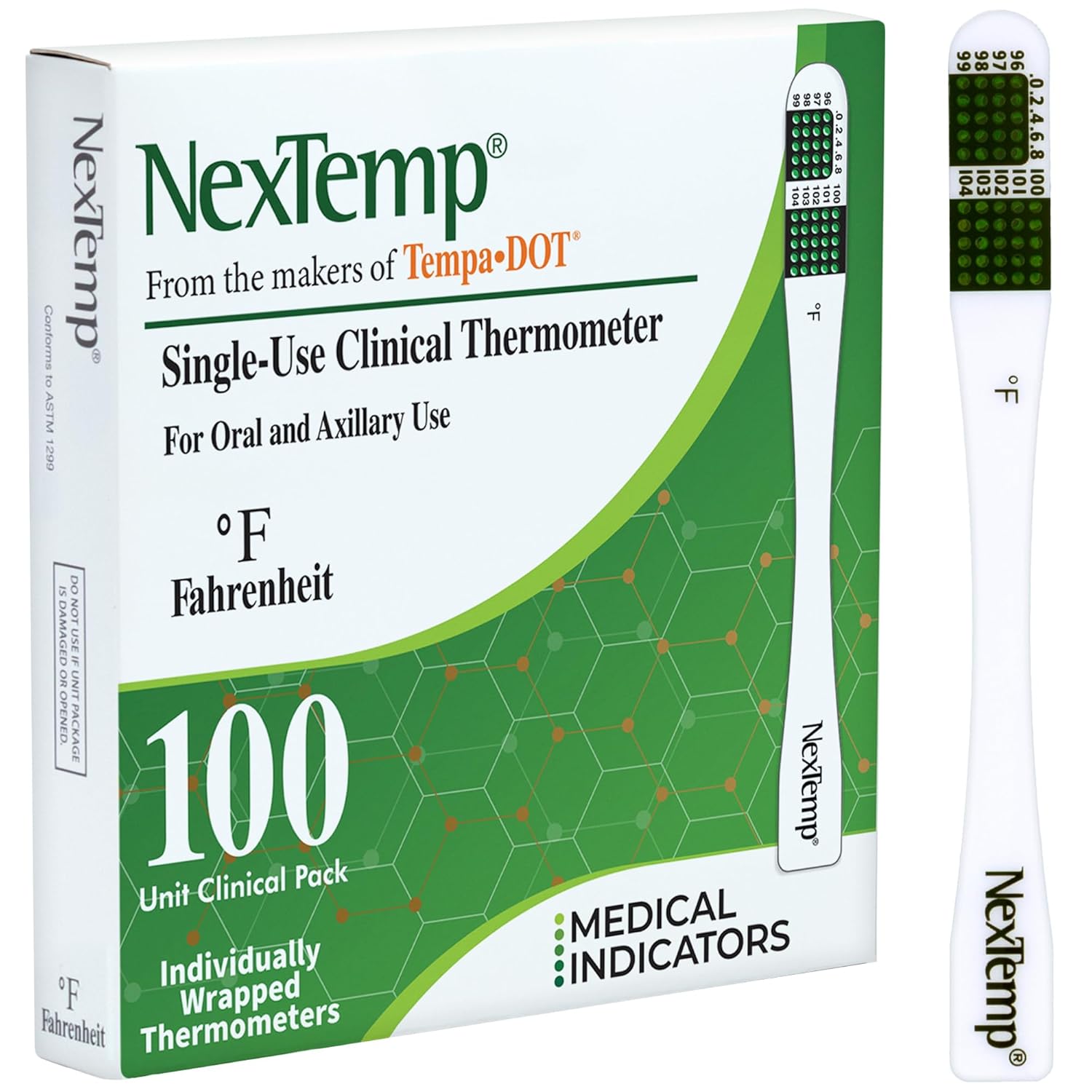 NexTemp Disposable Oral and Underarm Thermometer, Single-Use, Battery-Free

