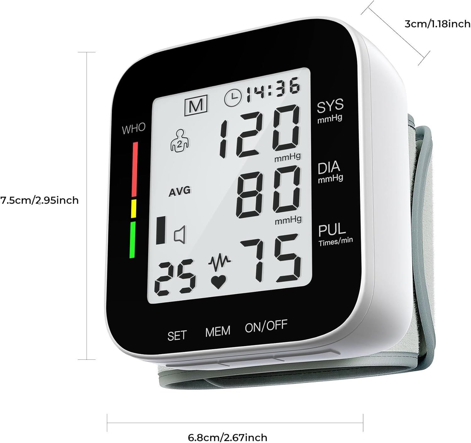MMIZOO Wrist Blood Pressure Monitor Automatic Large LCD Display Adjustable Cuff

