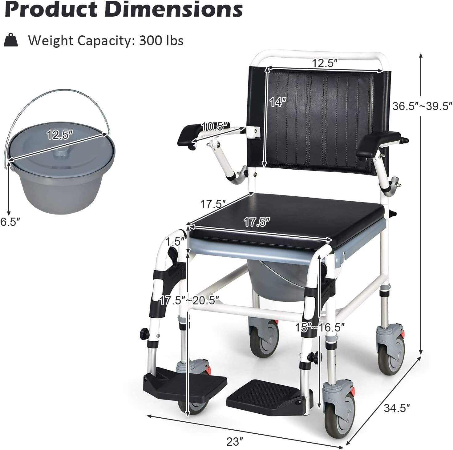 Giantex 4-in-1 Bedside Commode Shower Wheelchair Chair with Arms and Locking Wheels

