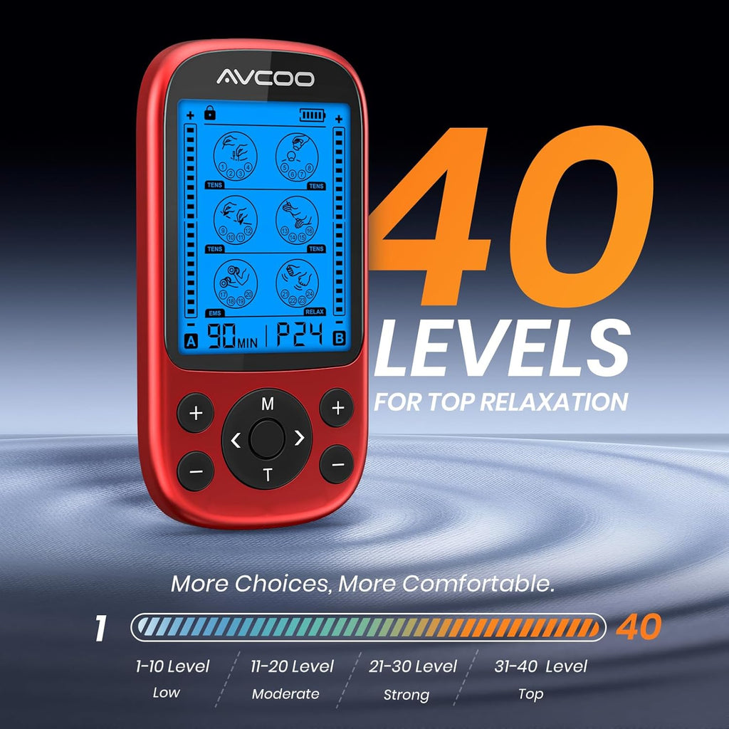 AVCOO 3-in-1 TENS EMS muscle stimulator with portable electronic pulse massager

