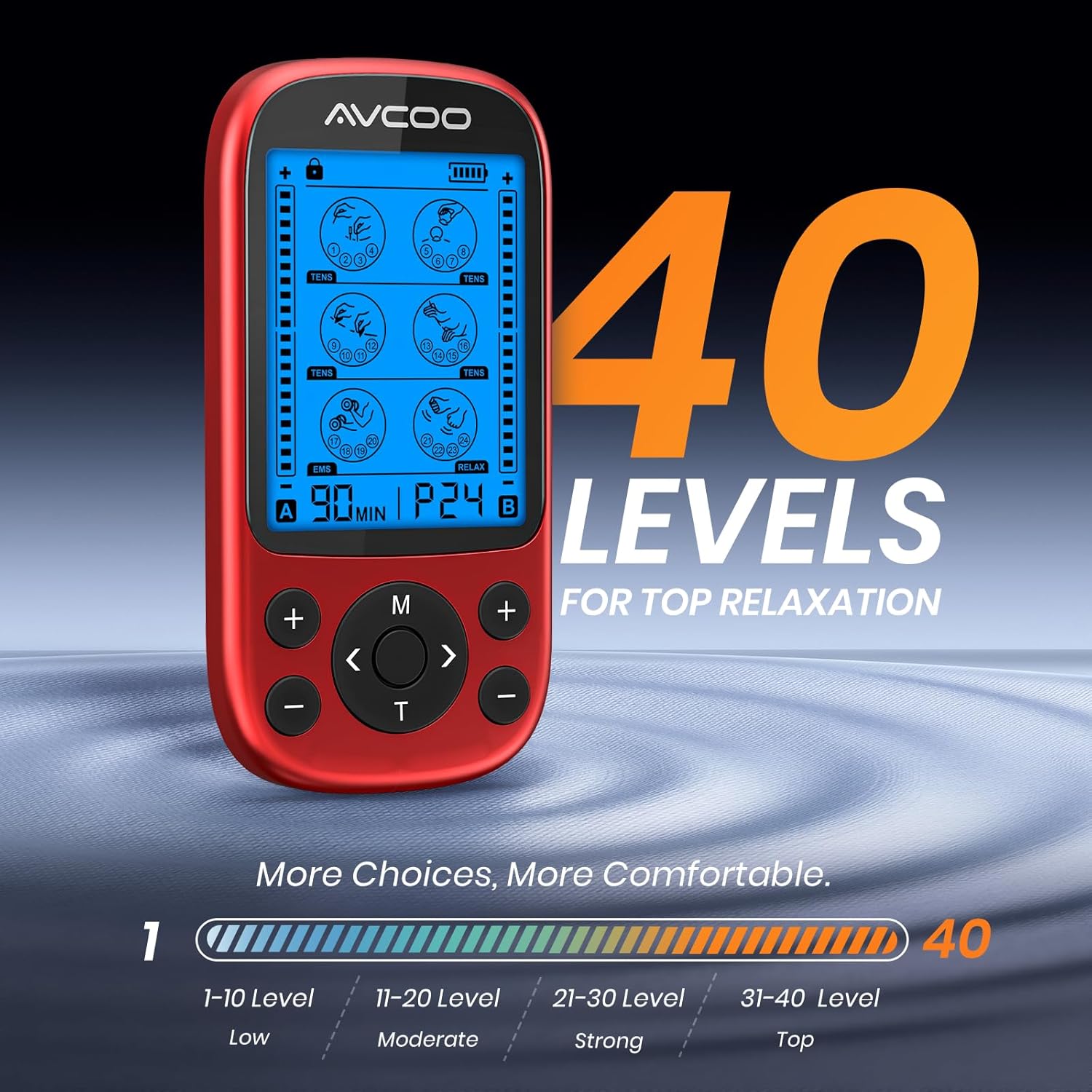 AVCOO 3-in-1 TENS EMS muscle stimulator with portable electronic pulse massager

