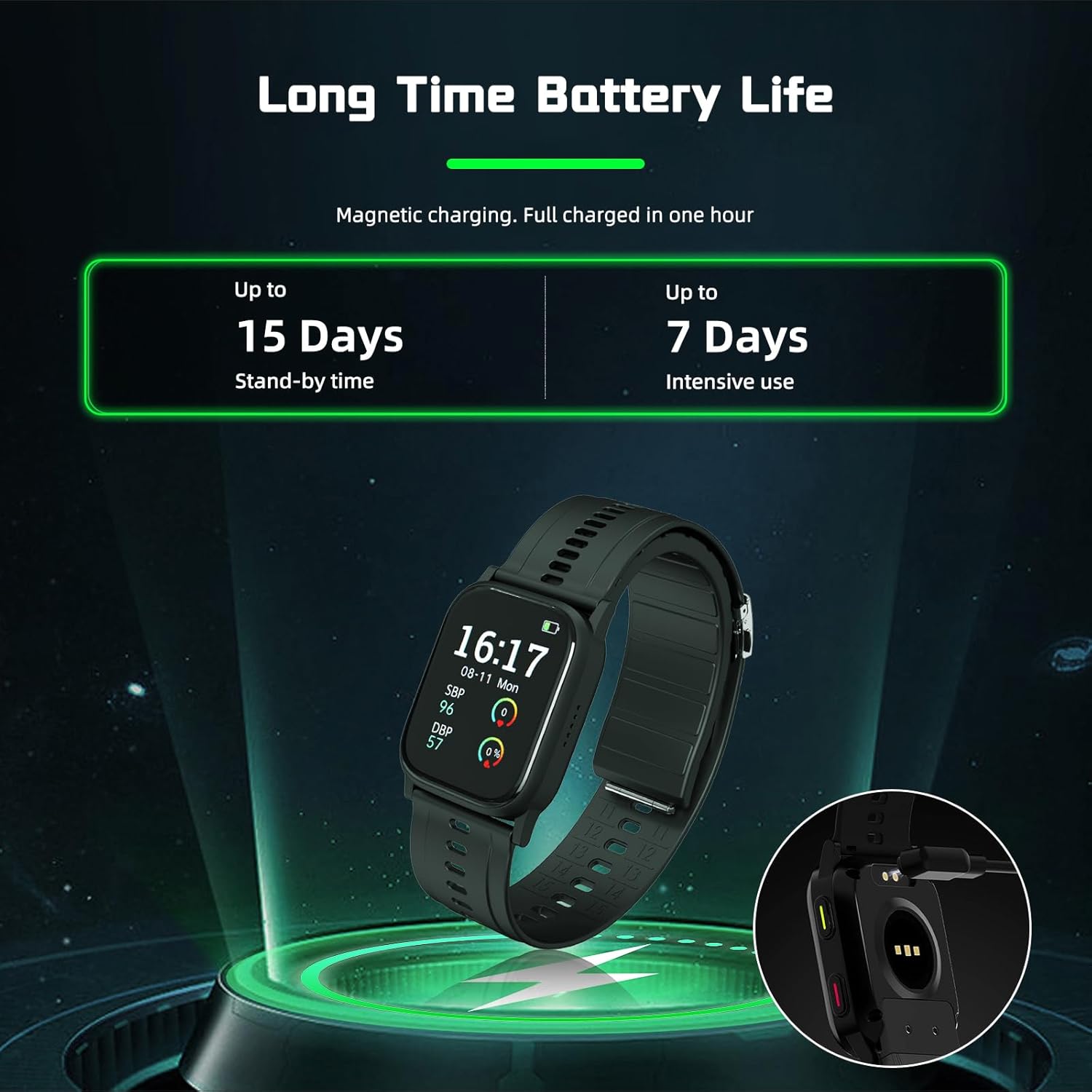 Blood Pressure Monitor Smart Watch with FDA 510(k) Clearance, Heart Rate & SpO2

