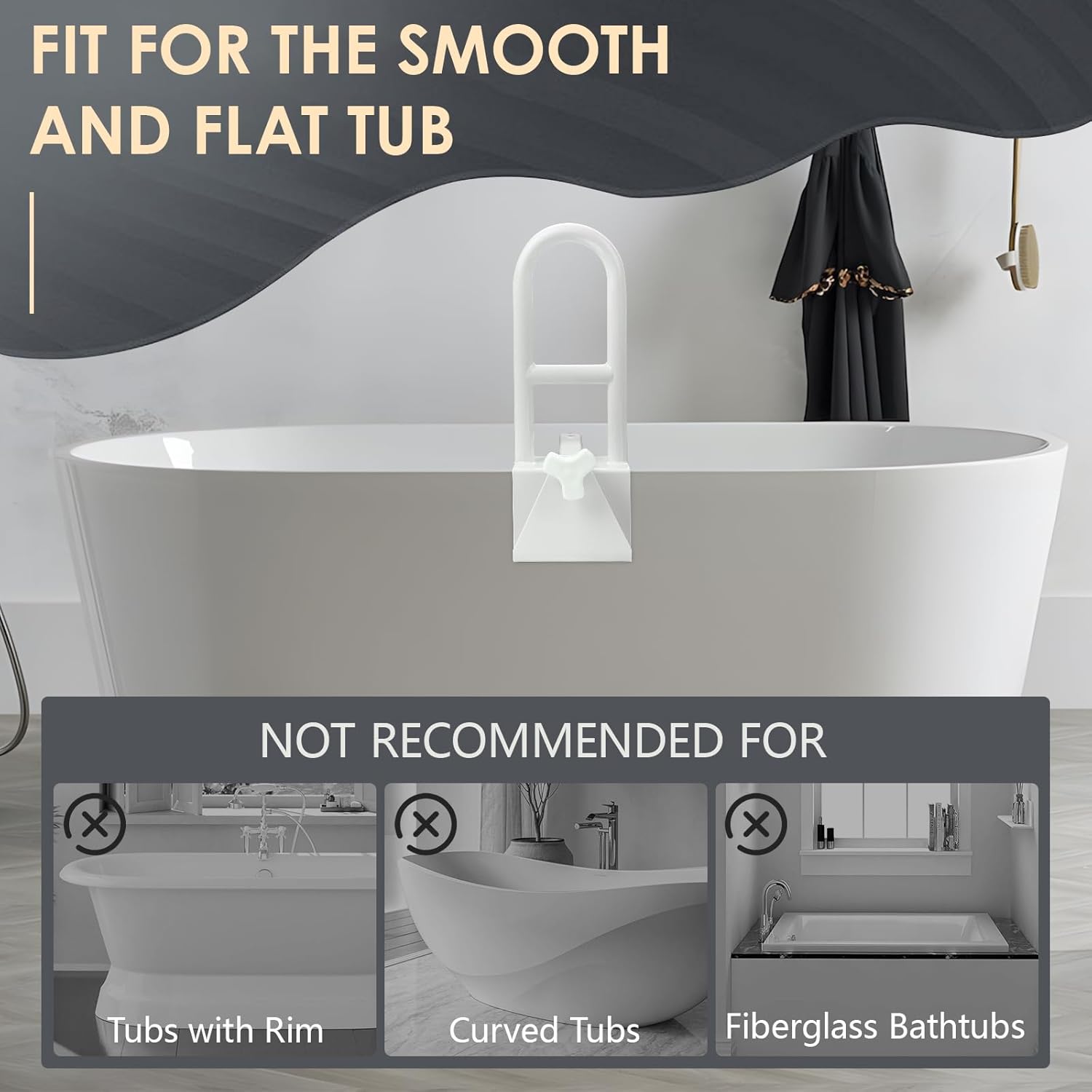 Bathtub Safety Rail Grab Bar with Adjustable Clamp for Bath and Shower, 300 lb

