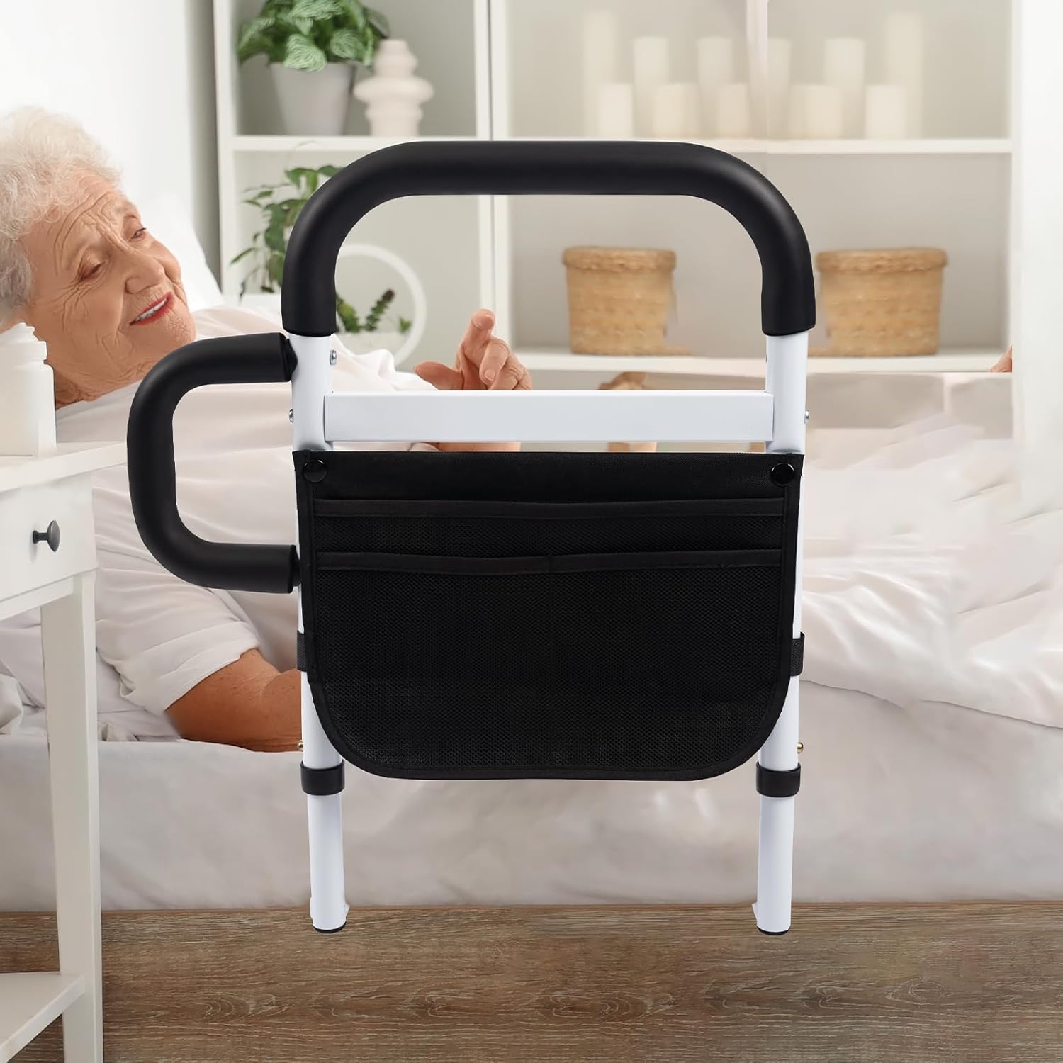 Klvied Bed Rails for Elderly, Adjustable Bed Safety Rail with Storage Bag

