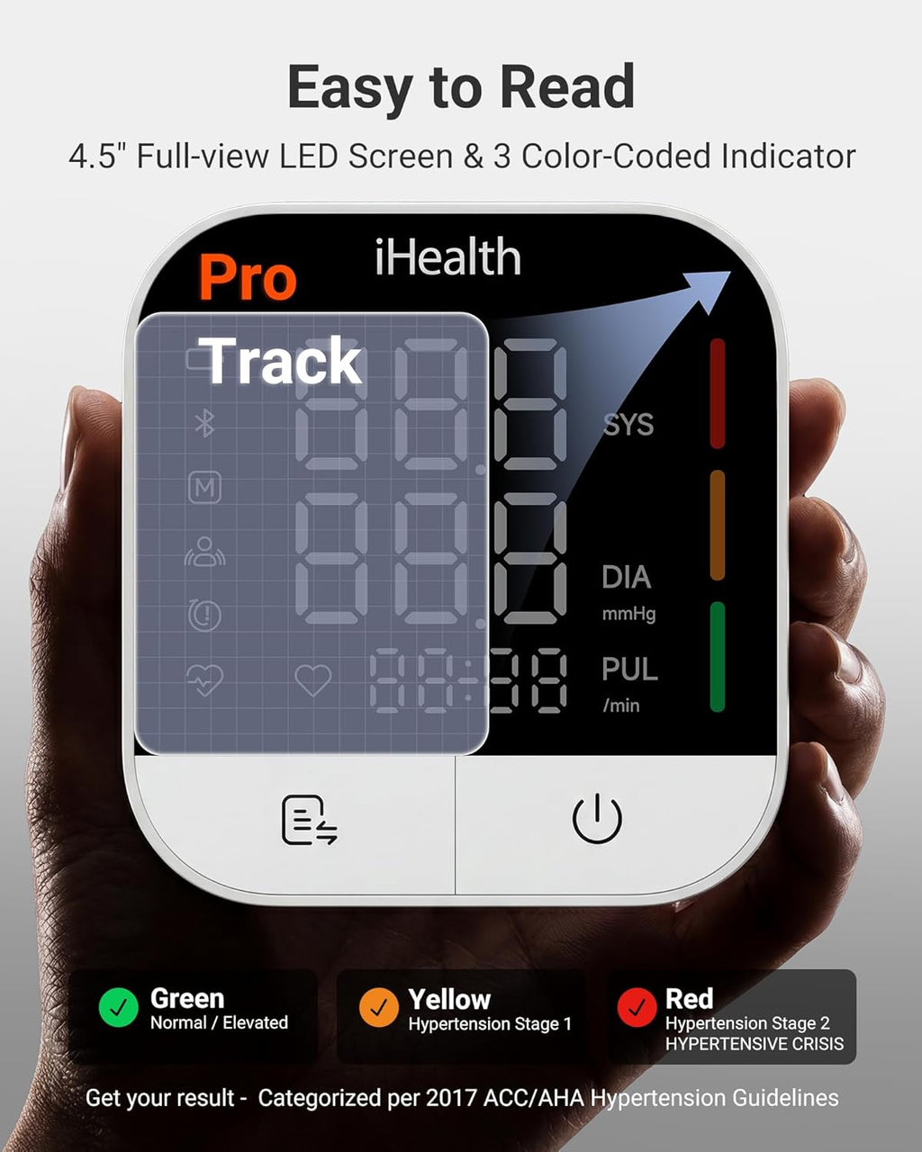iHealth Track Pro Upper Arm Blood Pressure Monitor with Full-View LED Screen

