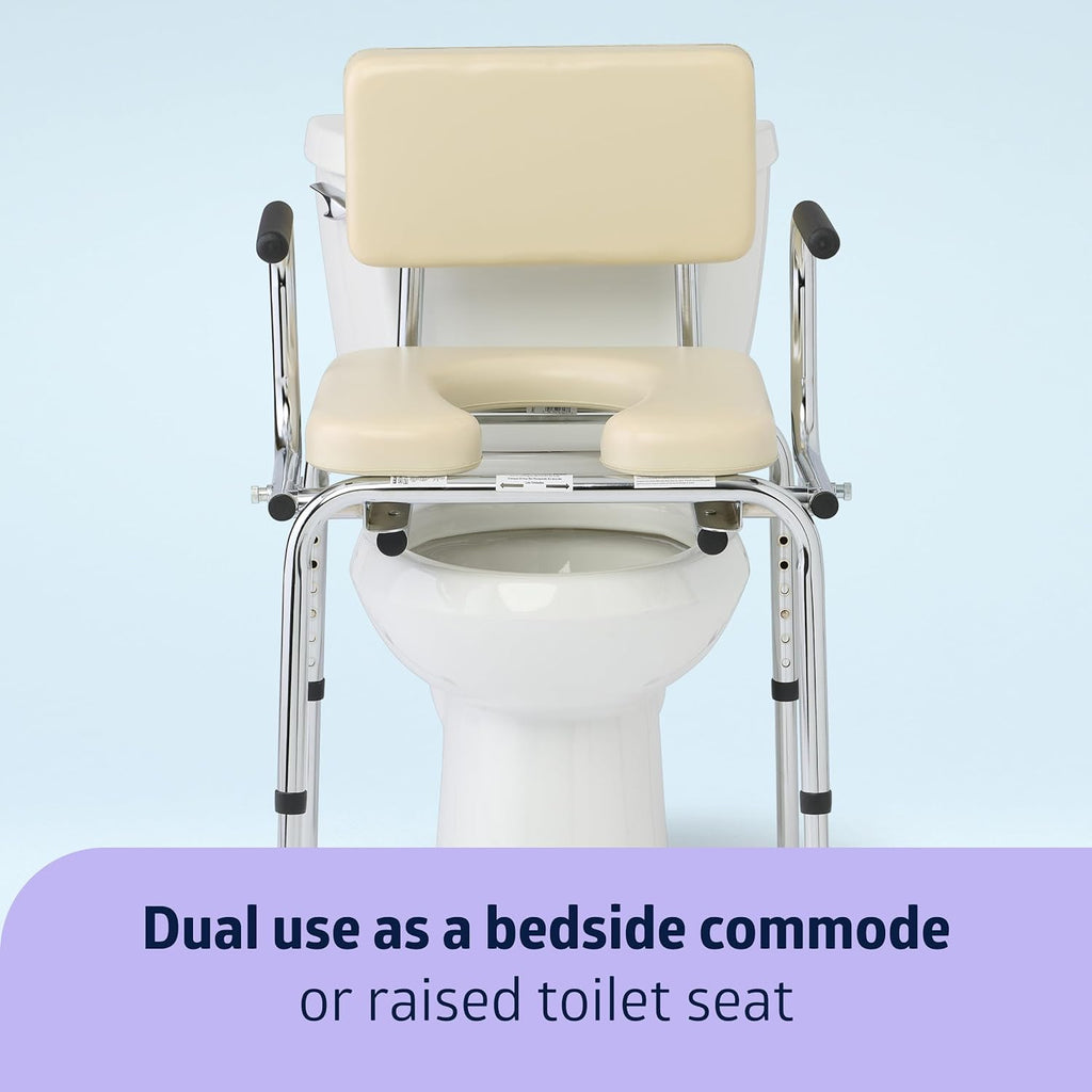 Medline Drop Arm Commode Chair with Padded Seat and Backrest, Removable Pail

