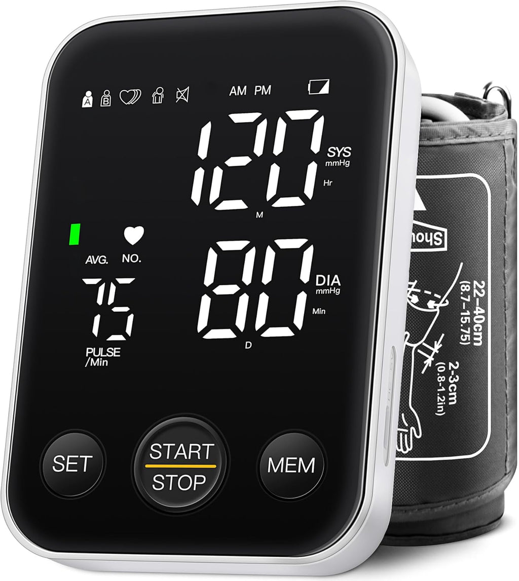 Upper Arm Blood Pressure Monitor Kit, Adjustable Cuff, LED Backlit Display, 2 Users

