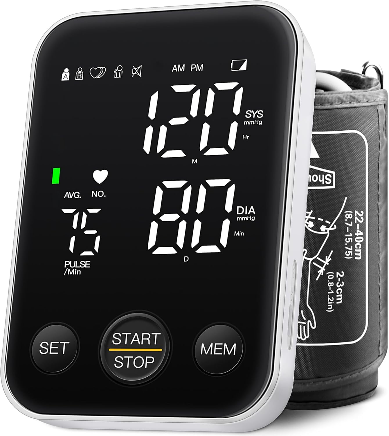 Upper Arm Blood Pressure Monitor Kit, Adjustable Cuff, LED Backlit Display, 2 Users

