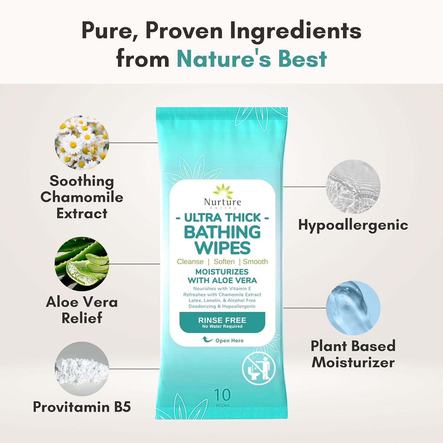 Nurture XL Ultra Thick Body Wipes for Adults with Aloe Vera, No-Rinse Bath Cloths

