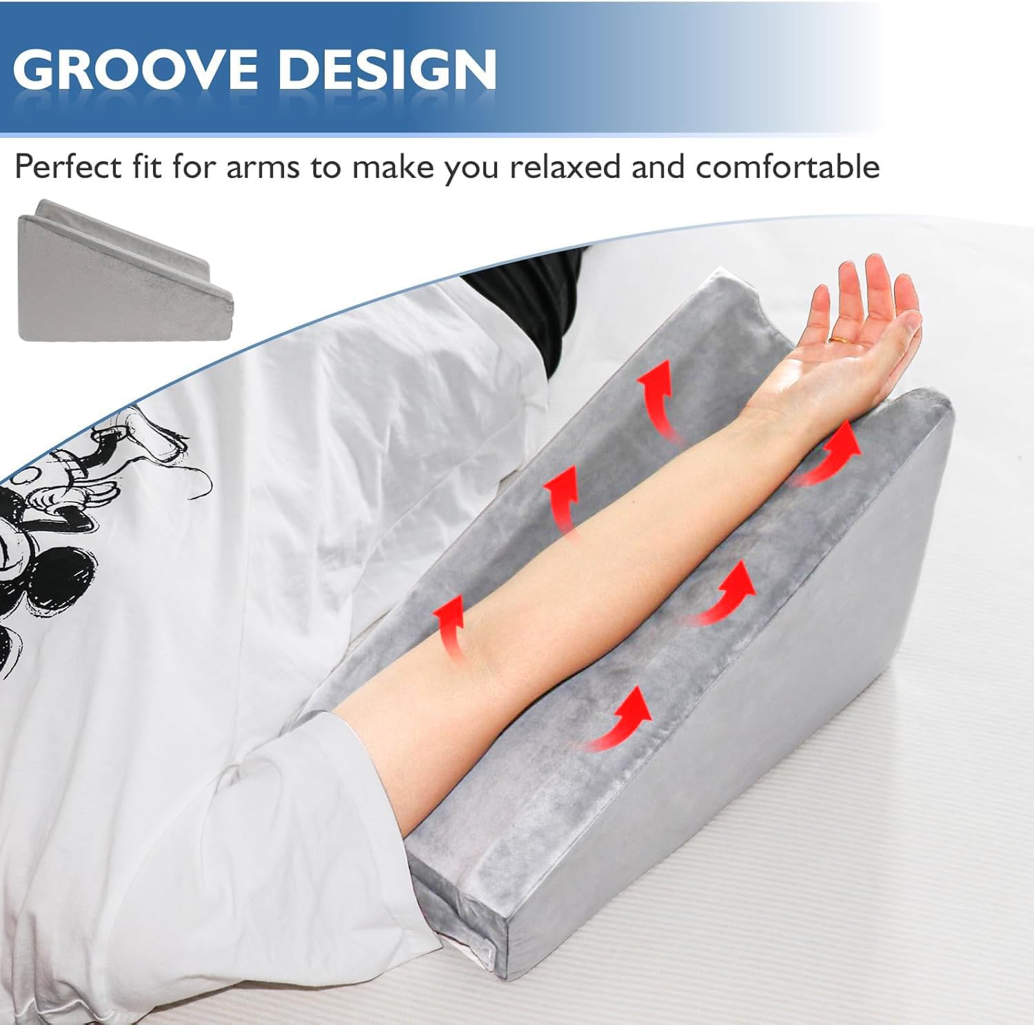 Arm Elevation Wedge Pillow with Removable Cover for Elbow, Wrist & Forearm Support

