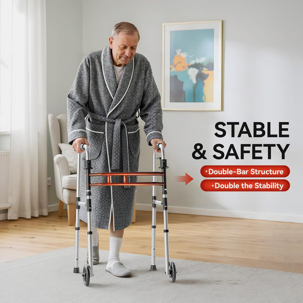 Loyoda Folding Bariatric Walker, Lightweight Aluminum 5 in Front Wheels, Adjustable

