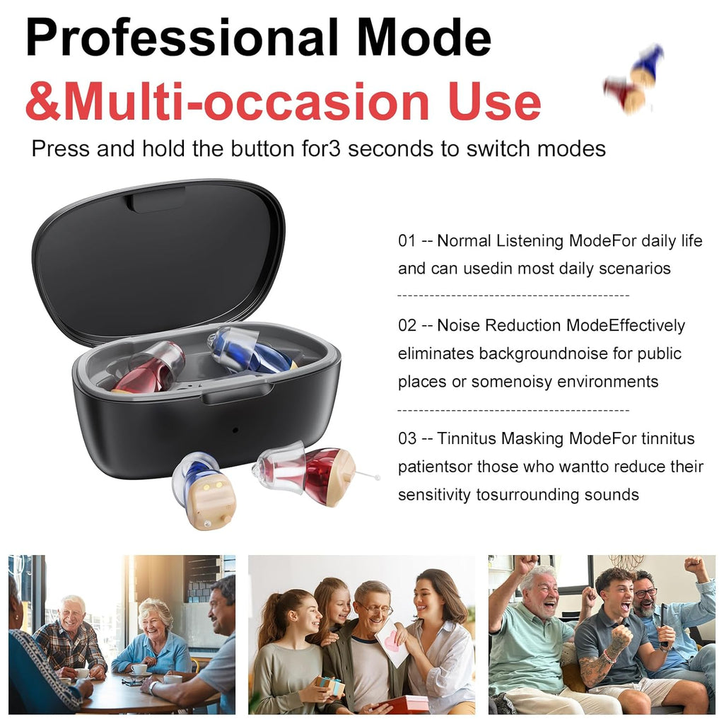 MEIMOUSE Rechargeable Hearing Aids for Seniors, In-Ear Noise Canceling with Volume

