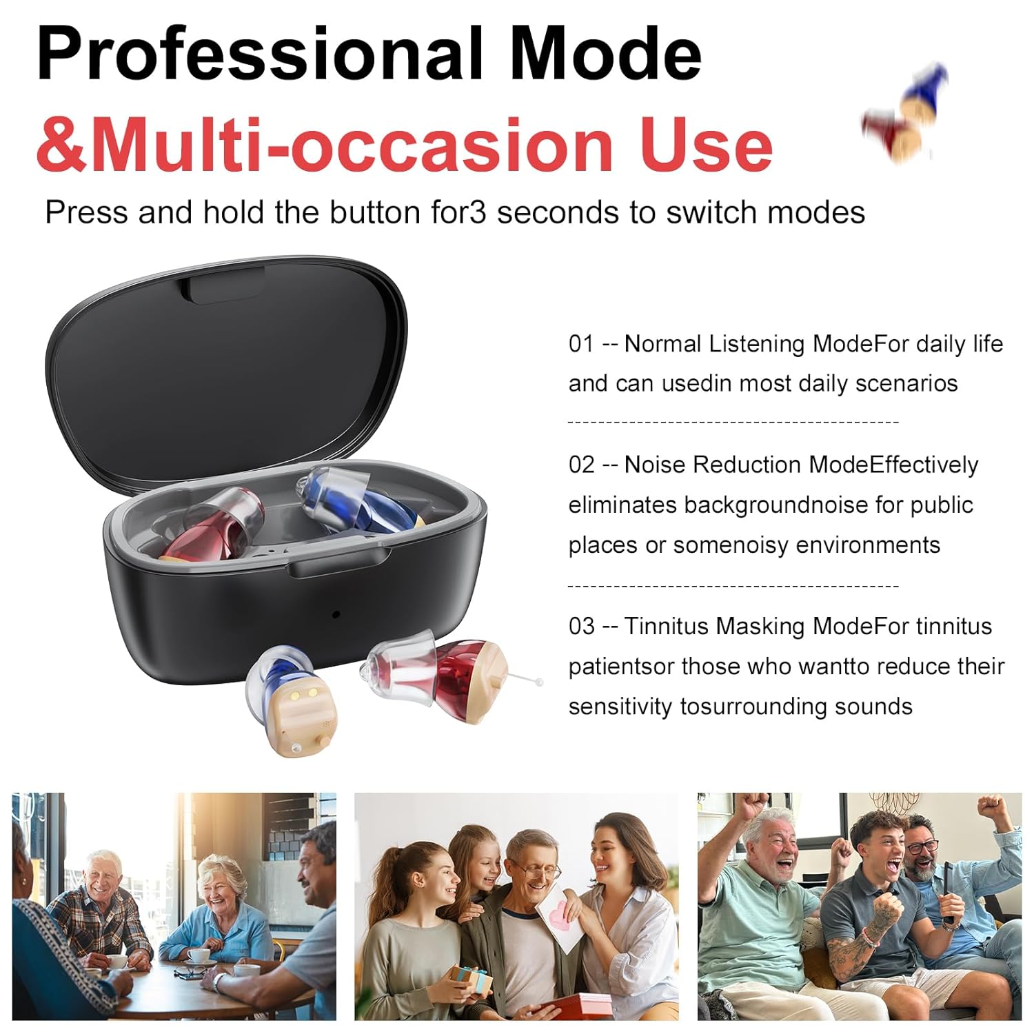 MEIMOUSE Rechargeable Hearing Aids for Seniors, In-Ear Noise Canceling with Volume

