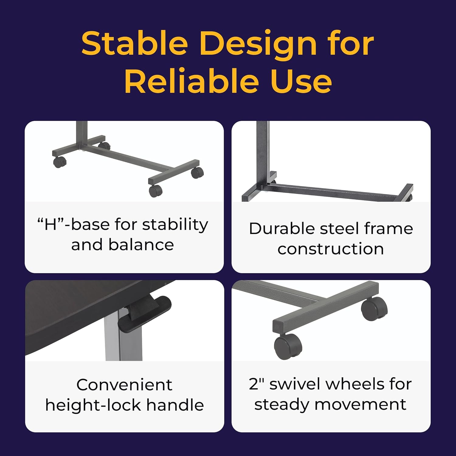 Drive Medical Non-Tilt Overbed Table with Wheels, Height-Adjustable Laminate Top


