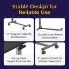 Drive Medical Non-Tilt Overbed Table with Wheels, Height-Adjustable Laminate Top


