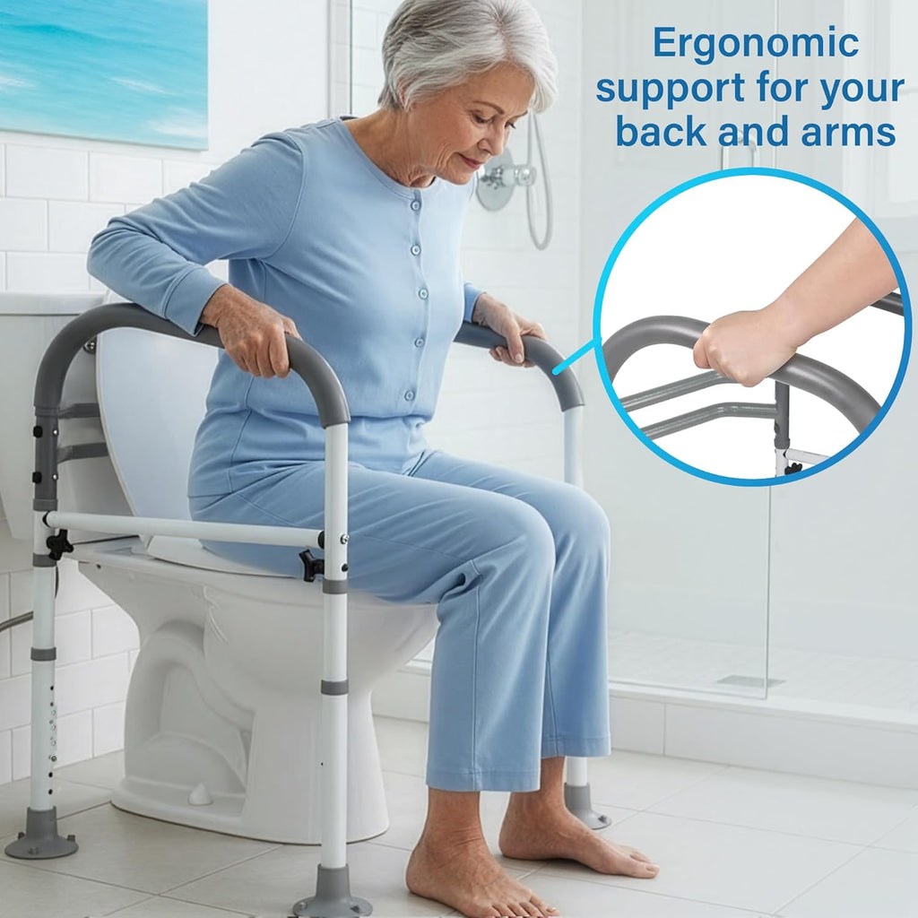 Vaunn Medical Toilet Safety Rail, Foldable Free-Standing Toilet Grab Bar, 300 lb

