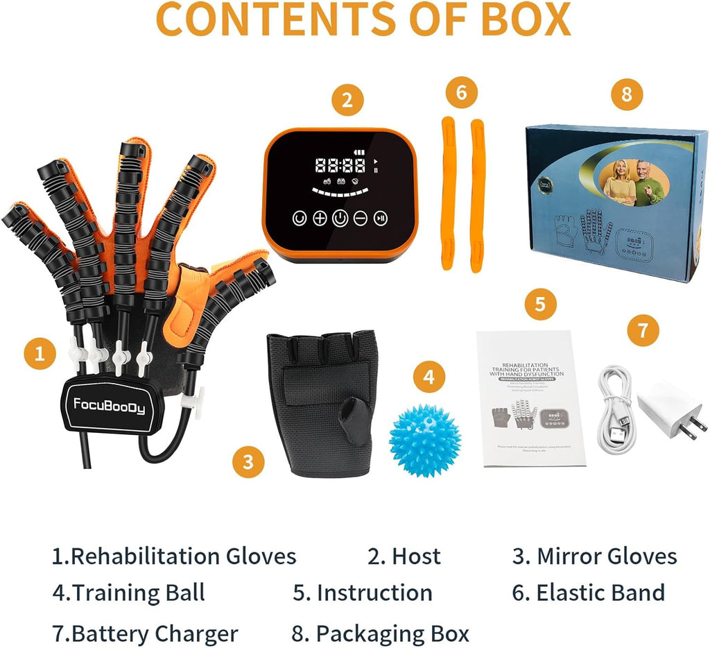 FocuBoody Rehabilitation Robot Gloves for Stroke Recovery, Finger Exercise USB Rechargeable

