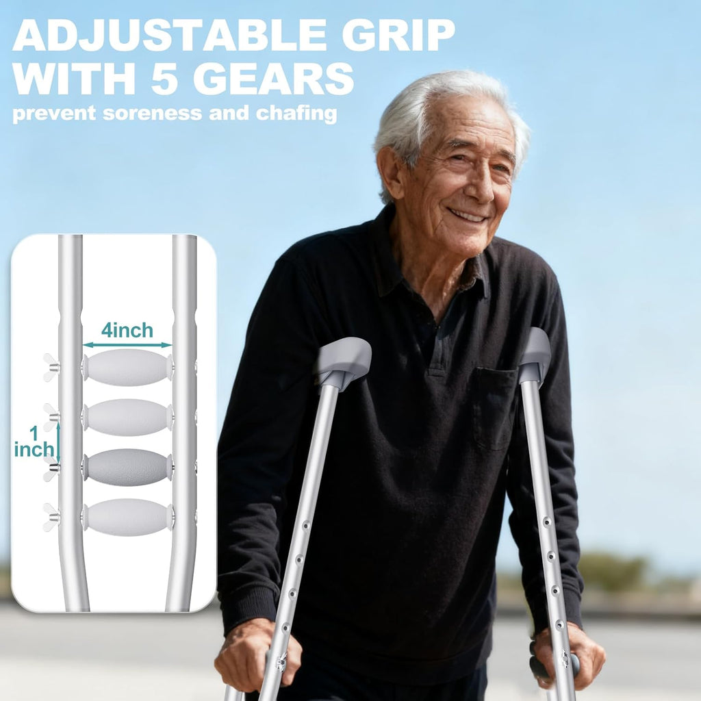 Adjustable Aluminum Crutches for Adults and Seniors, Lightweight Mobility Aid, 300 lb

