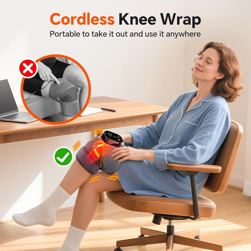 Cordless Heated Knee Massager with Heat, Vibration, Timer for Knee Pain Relief

