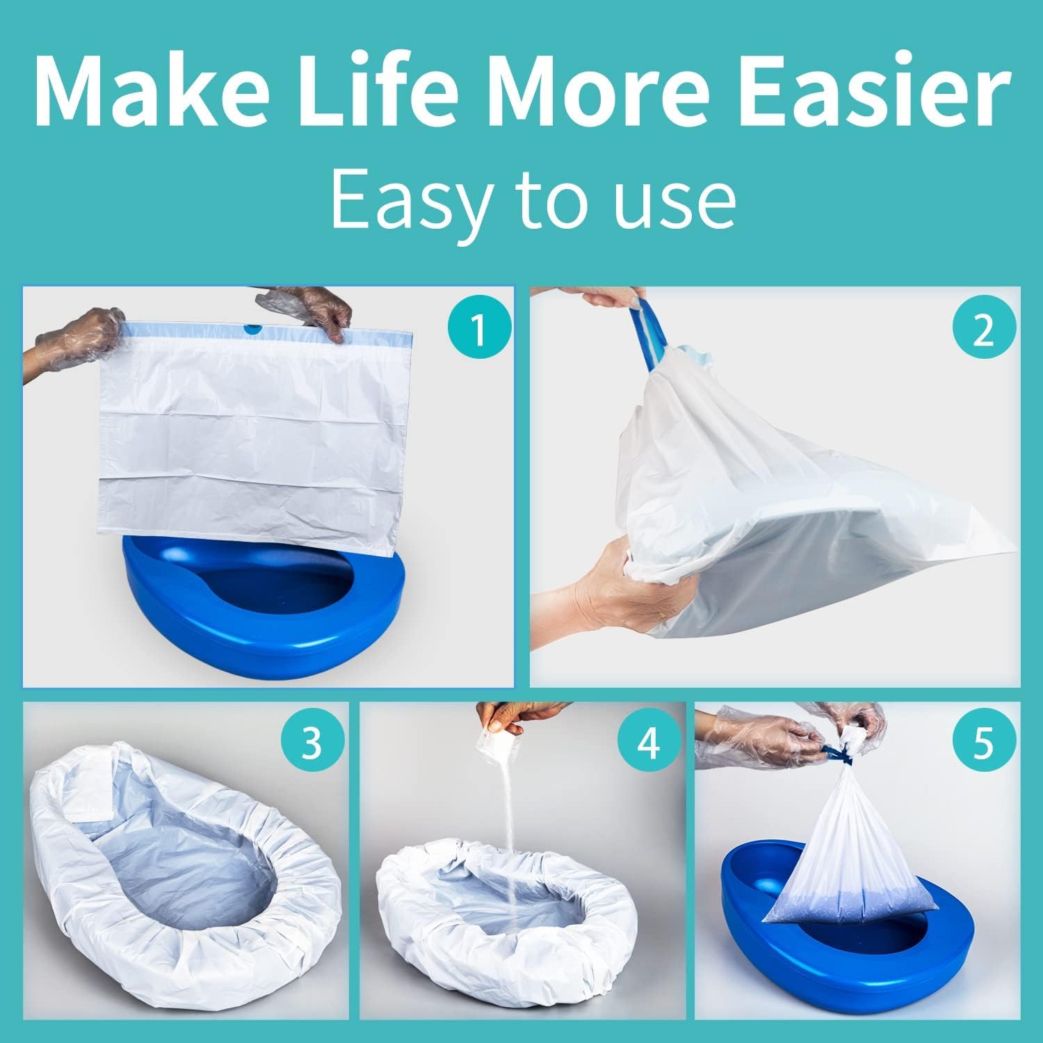 Bedpan Set with Absorbent Pads and Disposable Liners for Adults

