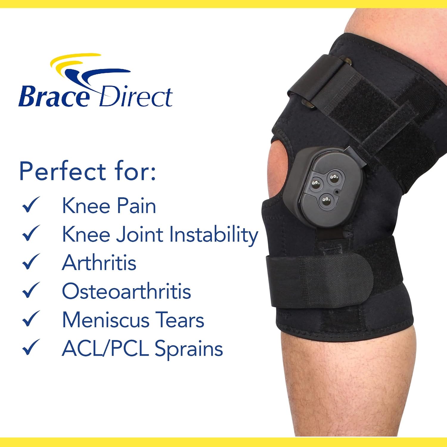 Brace Direct External Deluxe Hinged Knee Brace with Adjustable Wrap and Open Patella

