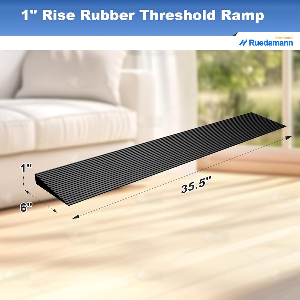 Ruedamann Rubber Threshold Ramp for Doorways, Non-Slip Wheelchair Access

