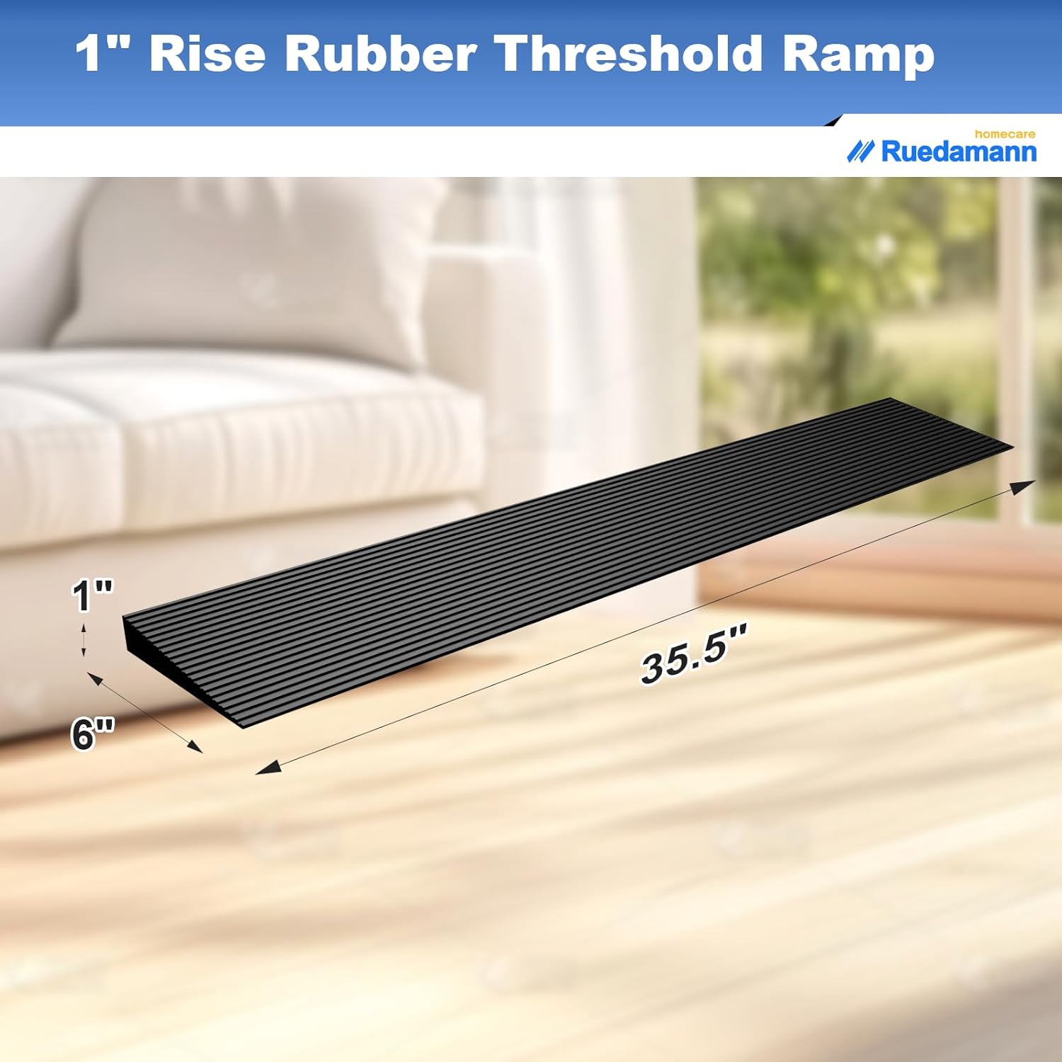 Ruedamann Rubber Threshold Ramp for Doorways, Non-Slip Wheelchair Access

