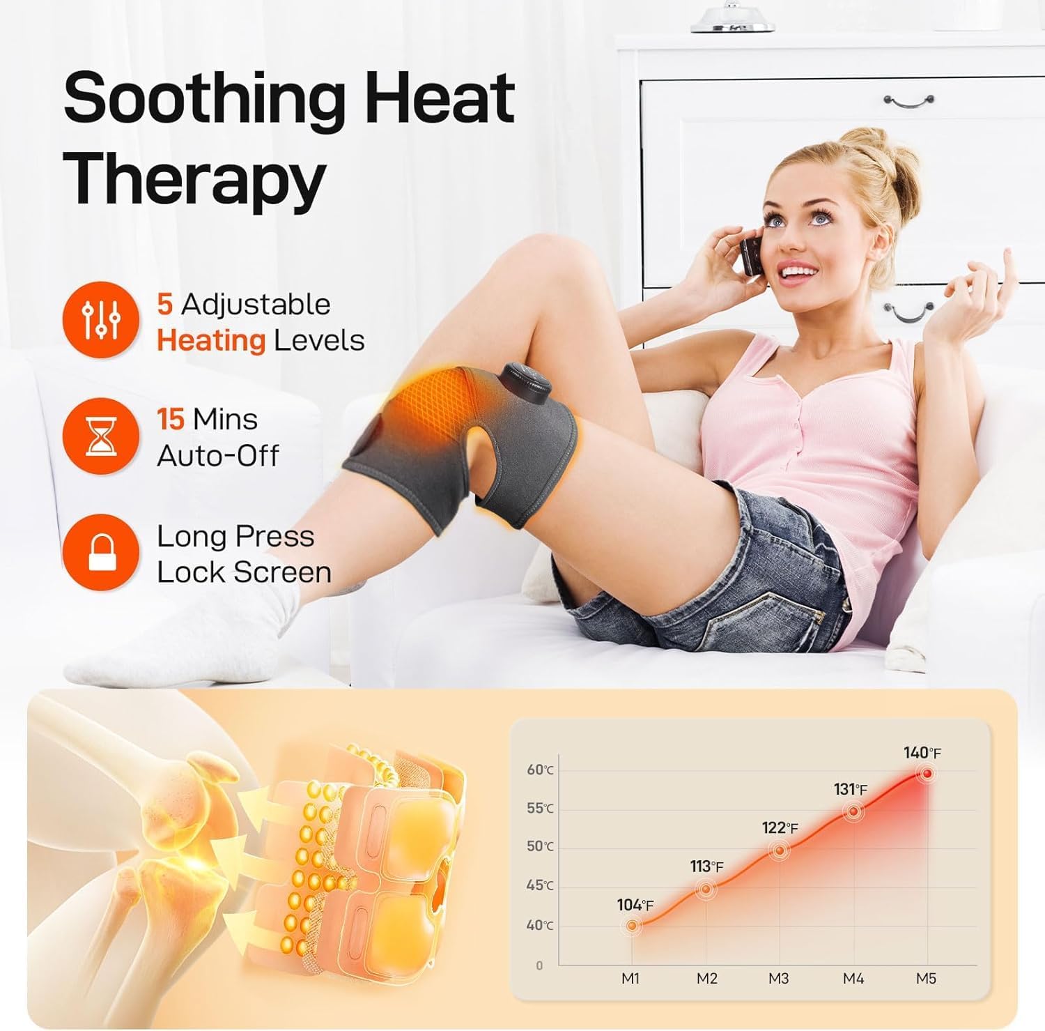 GOBOK Cordless Knee Massager with Heat, 5 Levels, Type-C Rechargeable

