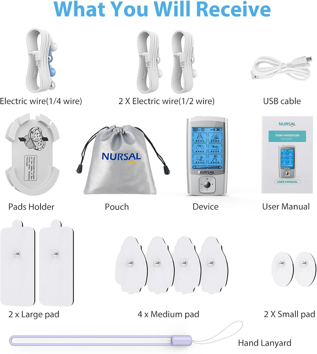 NURSAL 24 Modes TENS EMS Muscle Stimulator Rechargeable Electronic Pulse Massager

