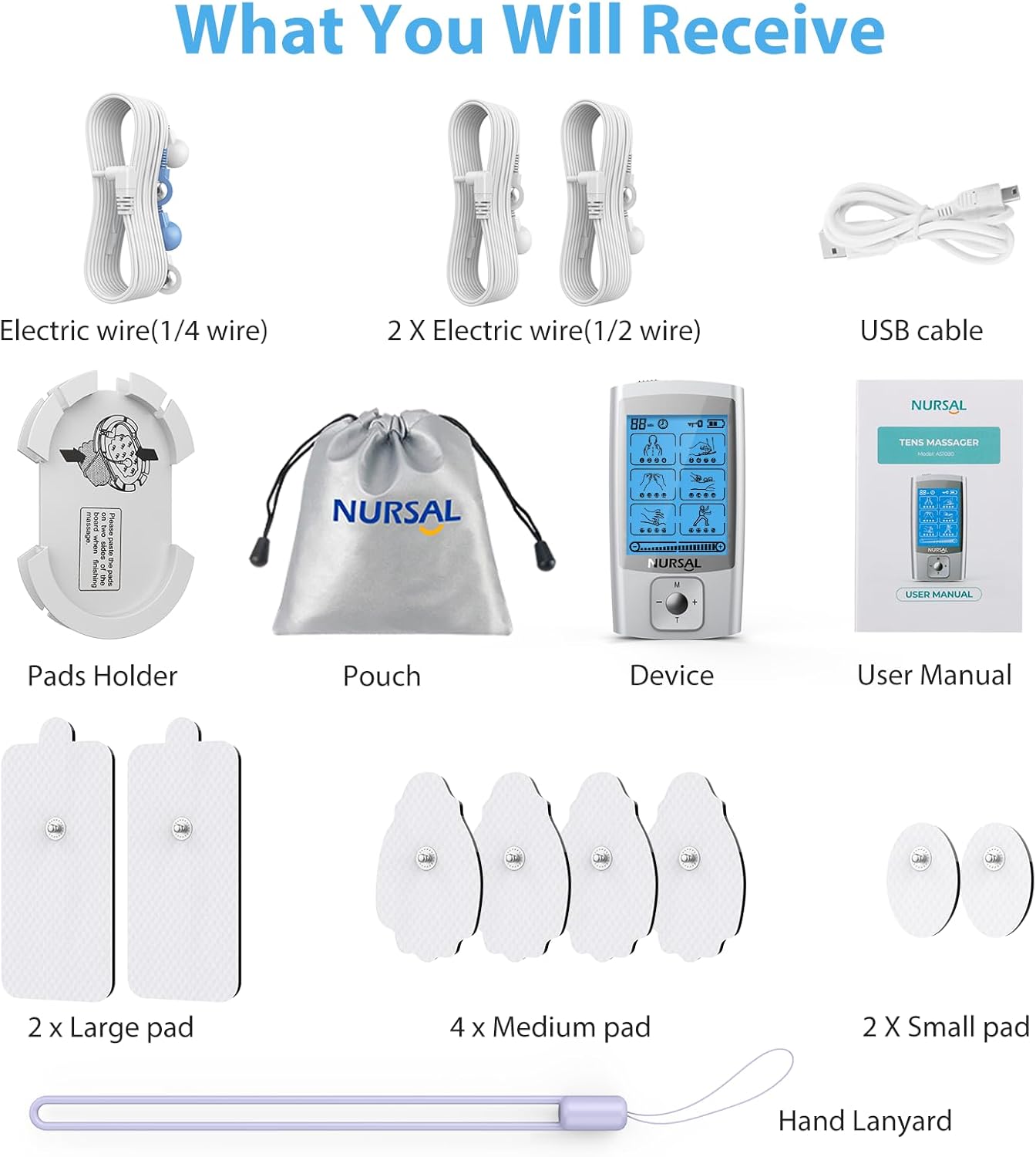 NURSAL 24 Modes TENS EMS Muscle Stimulator Rechargeable Electronic Pulse Massager

