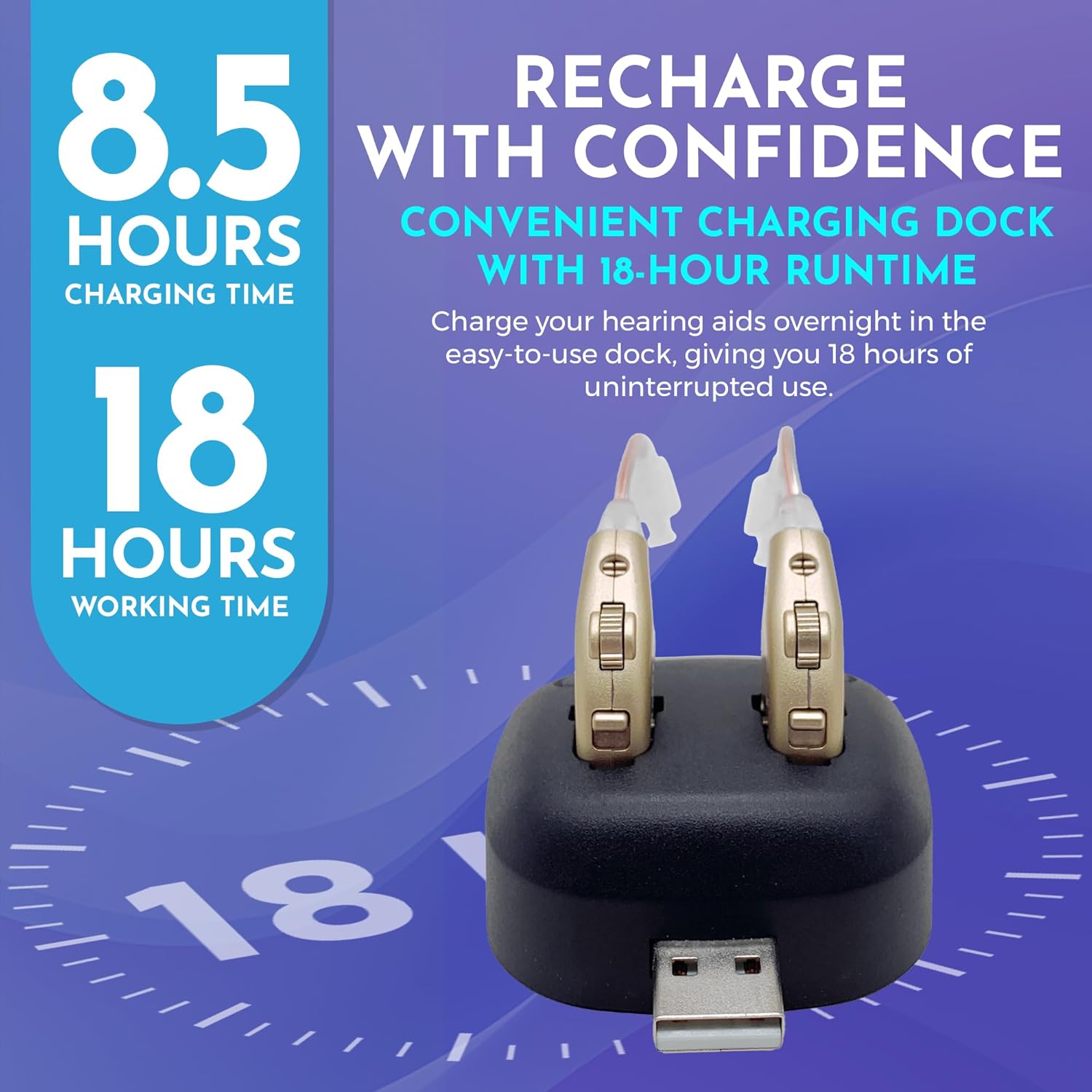 NewEar Rechargeable BTE Digital Hearing Amplifier with USB Dock, Behind-the-Ear

