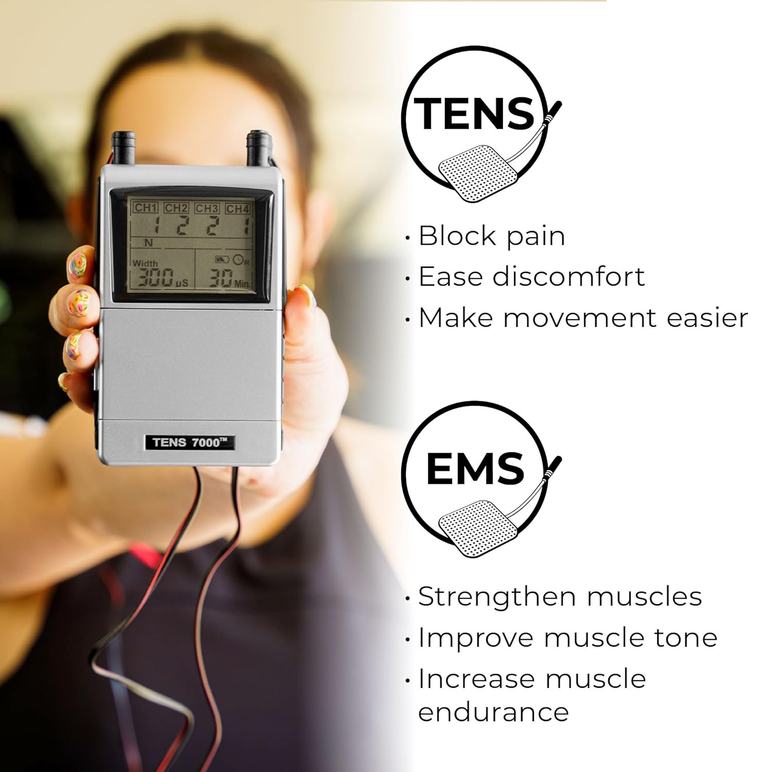 TENS 7000 Pro Rechargeable TENS Unit Muscle Stimulator, 4-Channel EMS/TENS

