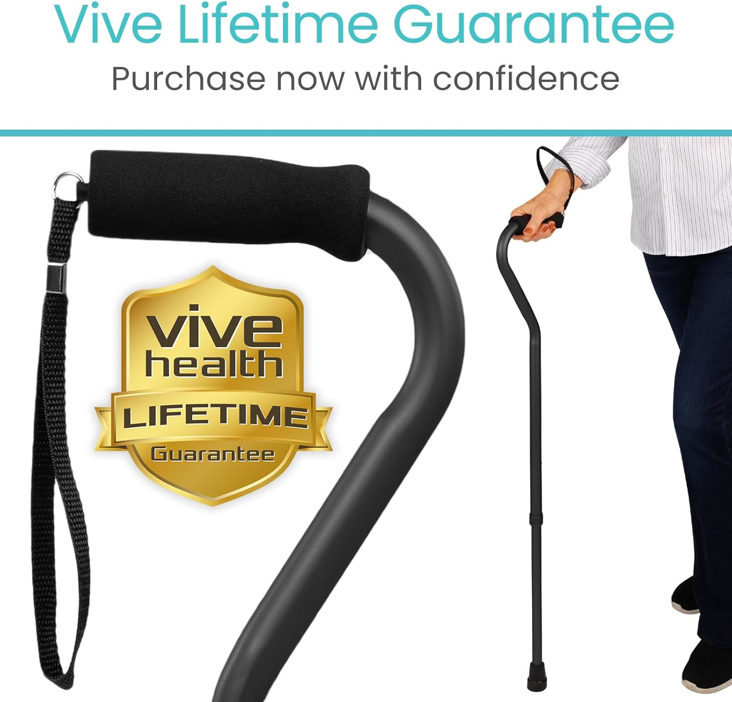 Vive Offset Walking Cane with Comfort-Foam Handle, Lightweight Adjustable

